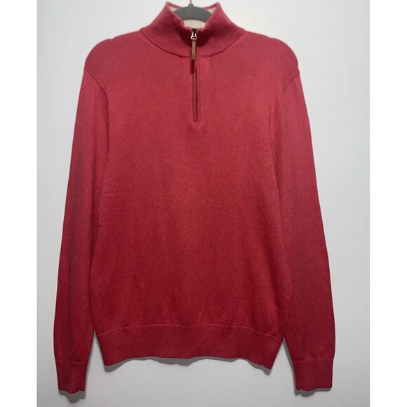 J Crew 1/4 Zip Pullover Mens Medium Coral Red 100% Cotton Knit Sweater - Picture 1 of 8